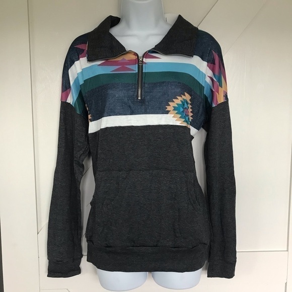 Dark gray Aztec print long sleeve top - Picture 4 of 5